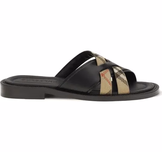 Burberry Black Calf Leather Bos Taurus Flat Sandals