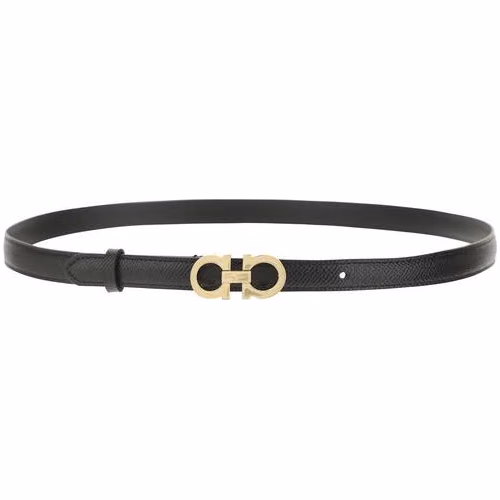 Ferragamo Black Calf Leather Bos Taurus Thin Belt