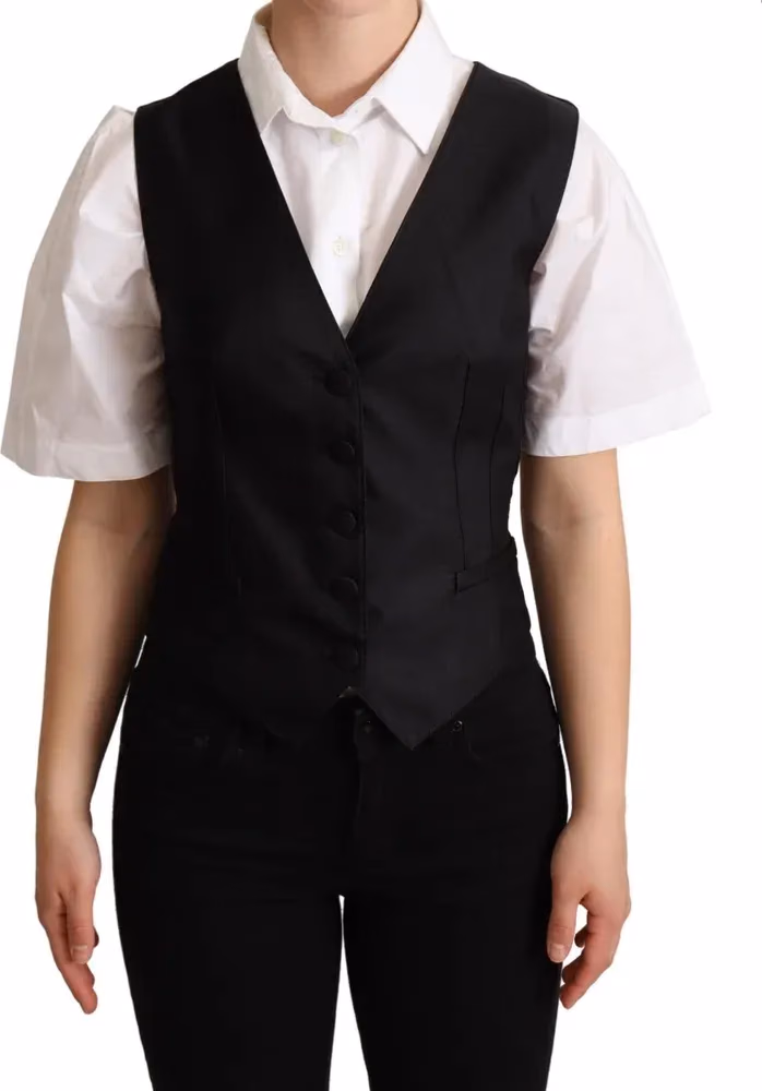 Dolce & Gabbana Solid Black Silk Sleeveless Waistcoat Vest Top