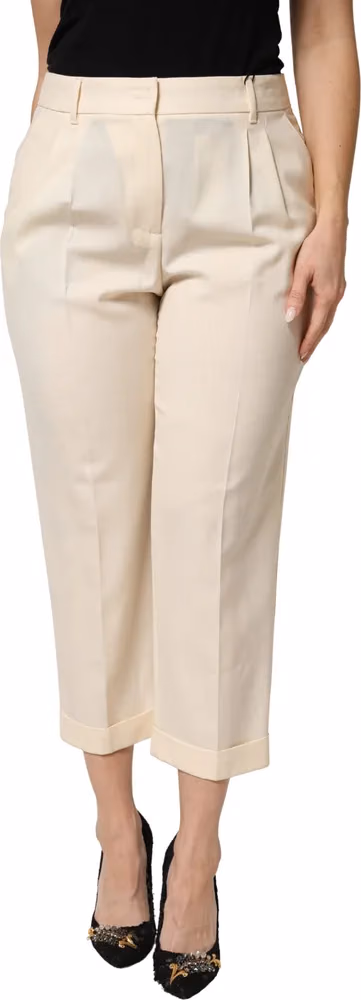 Dolce & Gabbana Ivory Wool Mid Waist Cropped Trouser Pants