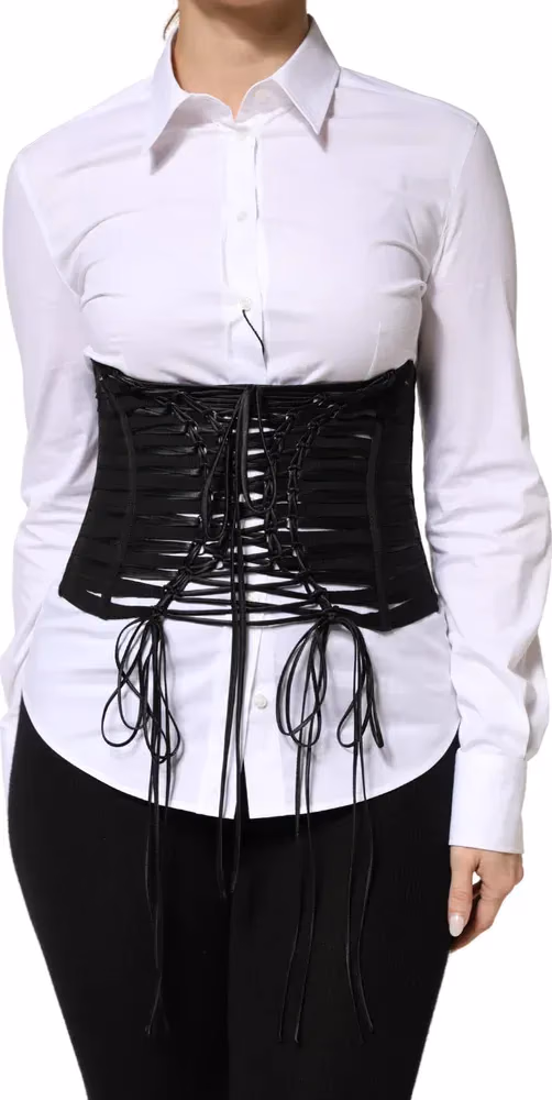Dolce & Gabbana Black Polyester LaceUp Waist Cincher Corset Top