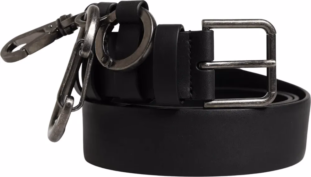 Dolce & Gabbana Black Calf Leather Silver Metal Buckle Belt