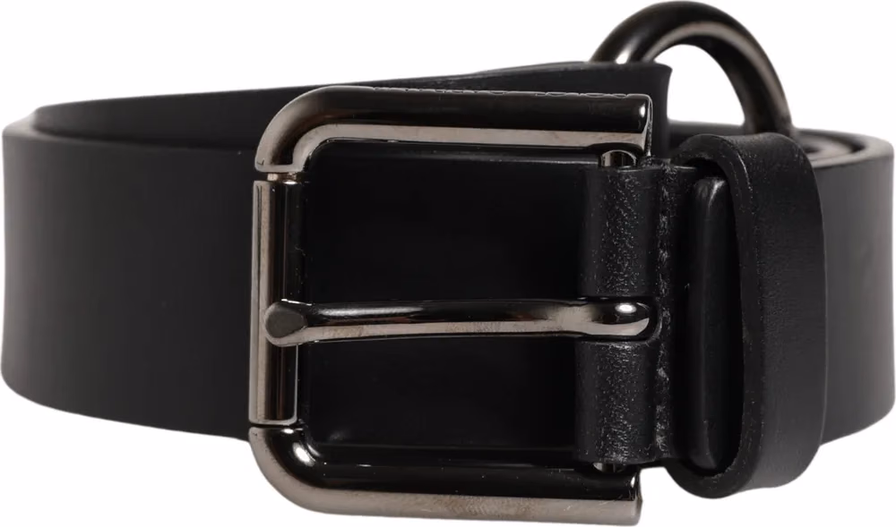 Dolce & Gabbana Men Black Calfskin Leather Metal Buckle Belt