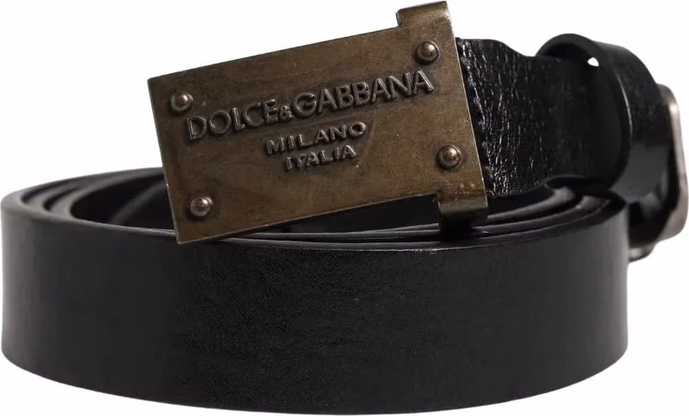 Dolce & Gabbana Men Black Classic Leather Logo Buckle Belt