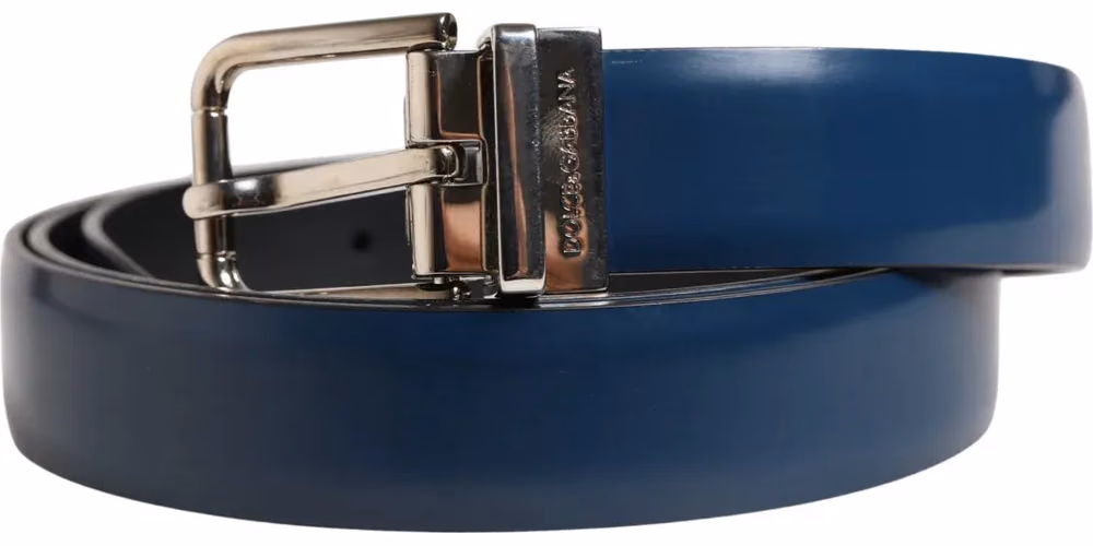Dolce & Gabbana Men Blue Classic Leather Metal Buckle Belt