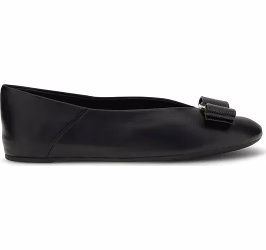 Ferragamo Black Calf Leather Bos Taurus Ballet Flats