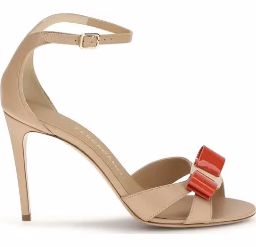 Ferragamo Beige Calf Leather Bos Taurus Stiletto Heel Sandals