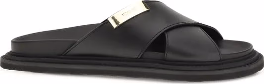 Moschino Black Calf Leather Bos Taurus Flat Sandals