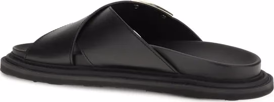 Moschino Black Calf Leather Bos Taurus Flat Sandals
