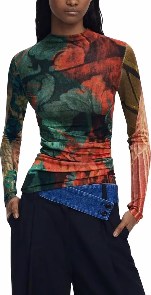 Desigual Bicolor Viscose Long Sleeve T-Shirt