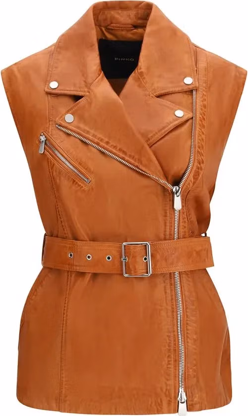 PINKO Brown Goatskin Sleeveless Jacket