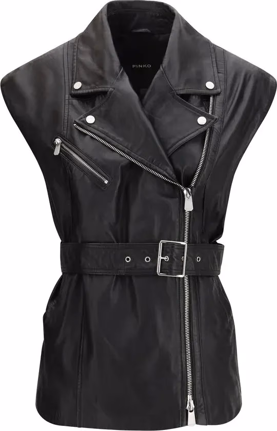 PINKO Black Goatskin Sleeveless Jacket