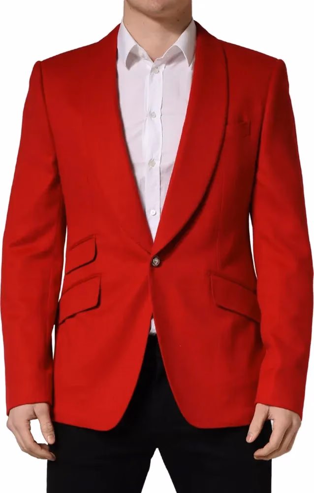 Dolce & Gabbana Red Cashmere Single Breasted Jacket Blazer