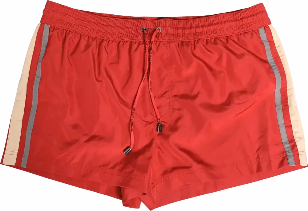 Dolce & Gabbana Red Polyester Men Drawstring Shorts Swimwear