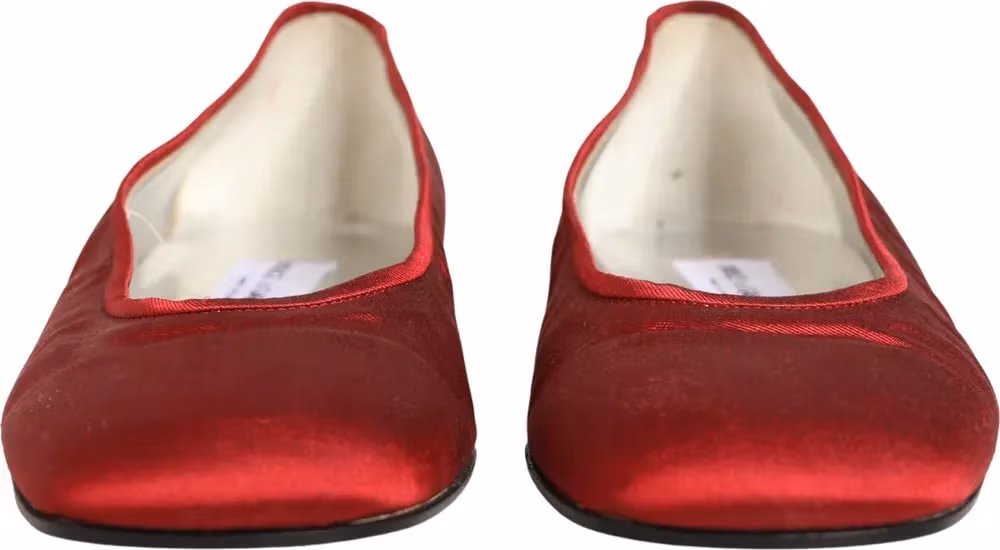 Dolce & Gabbana Red Satin Fabric Ballet Slip On Flats Shoes