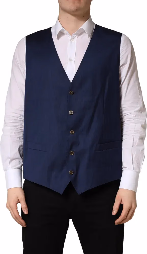 Dolce & Gabbana Navy Blue Wool Dress Formal Waistcoat Vest