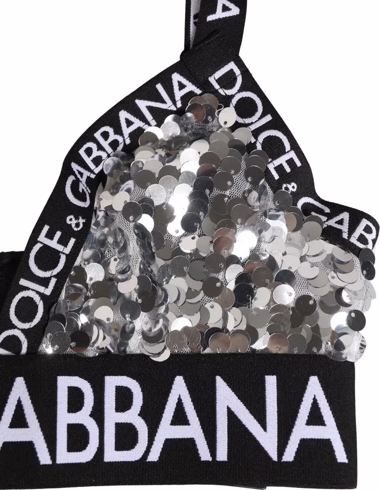 Dolce & Gabbana Silver Sequined Triangle Soft Cup Bra Underwear