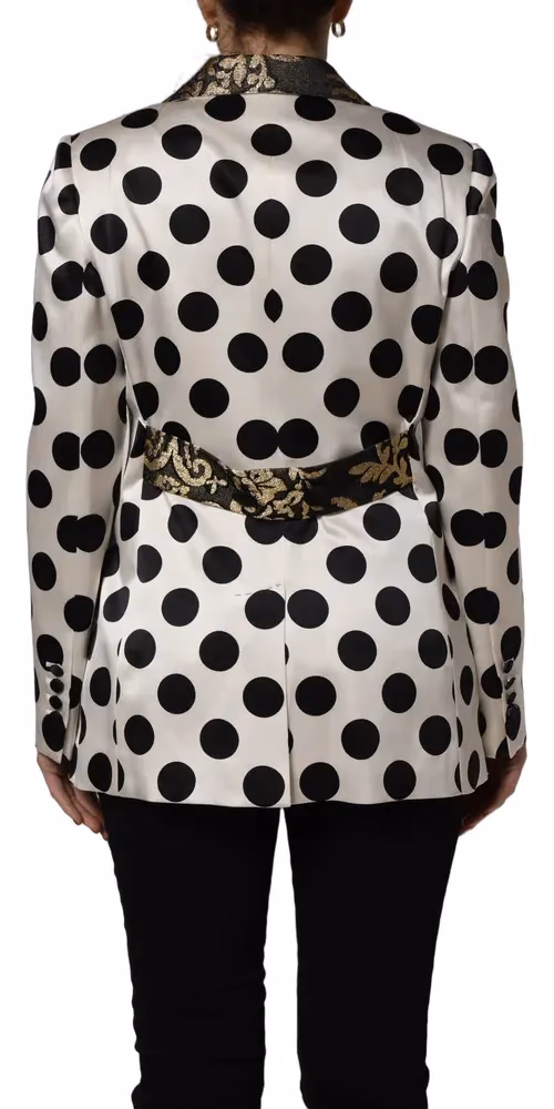 Dolce & Gabbana White Brocade Polka-Dot Print Blazer Jacket