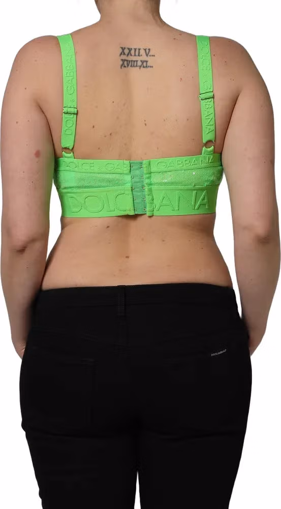 Dolce & Gabbana Neon Green Soft Cup Logo-Trim Bra Cropped Top
