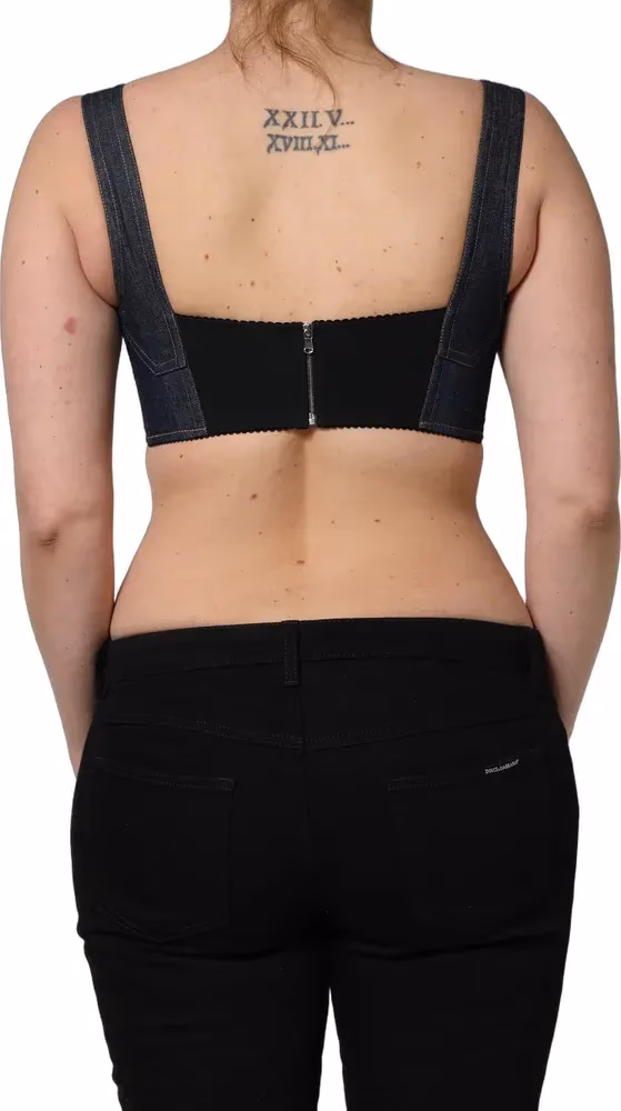 Dolce & Gabbana Black Denim Corset Bralette Cotton Cropped Top