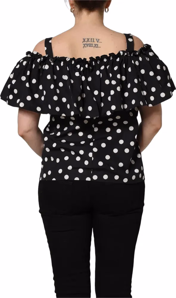Dolce & Gabbana Black White Polka Dot Off Shoulder Top