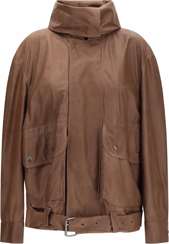 Calvin Klein Brown Lamb Ovis Aries Aries Leather Jacket
