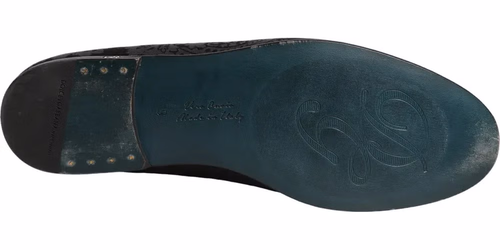 Dolce & Gabbana Blue Jacquard Leather Slip On Loafers Shoes