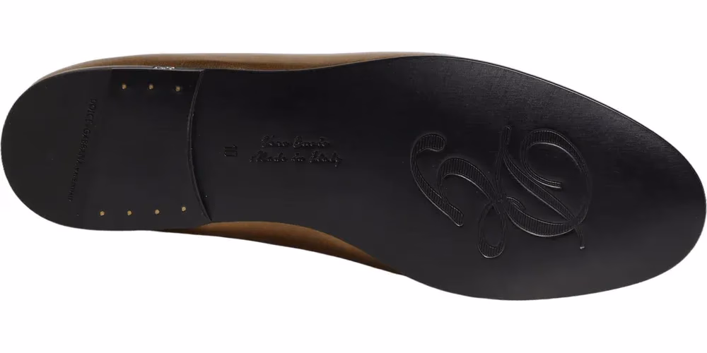 Dolce & Gabbana Gold Leather DG Logo Slip On Men Loafers Shoes