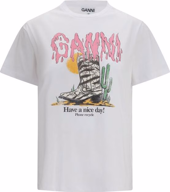 Ganni White Cotton T-Shirt