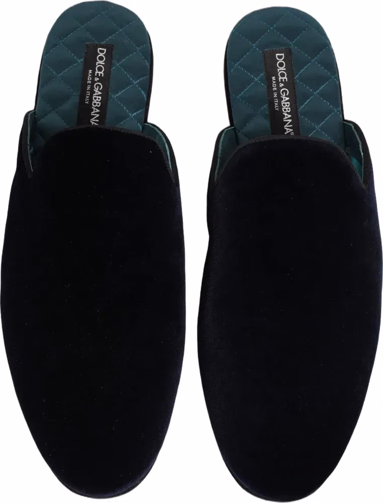 Dolce & Gabbana Dark Blue Suede Slides Flat Slipper Men Shoes