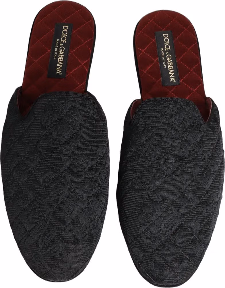 Dolce & Gabbana Black Floral Brocade Slides Slippers Shoes