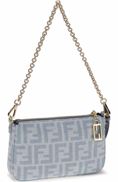 Fendi Blue Cotton Clutch Bag