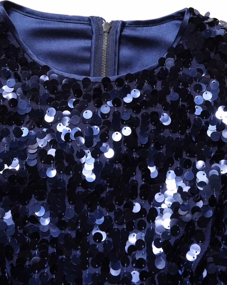 Dolce & Gabbana Blue Sequined Long Sleeves Crop Blouse Top