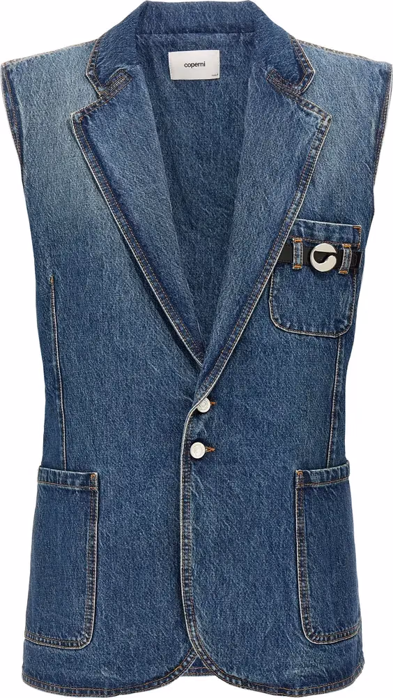 Coperni Blue Cotton Sleeveless Jacket