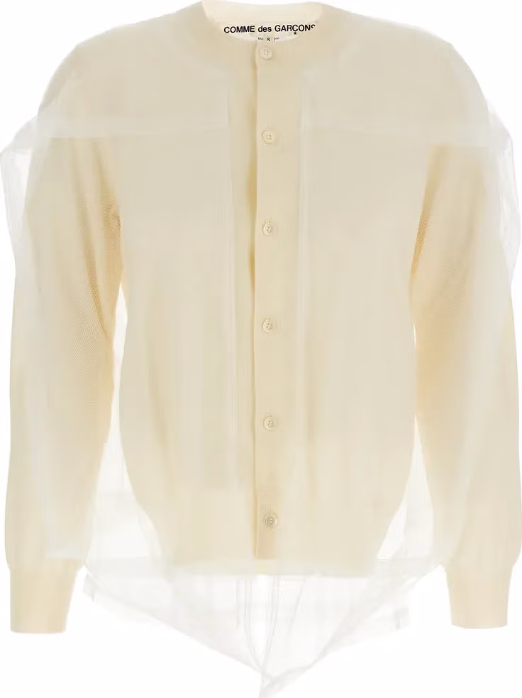 Comme Des Garçons White Wool Cardigan
