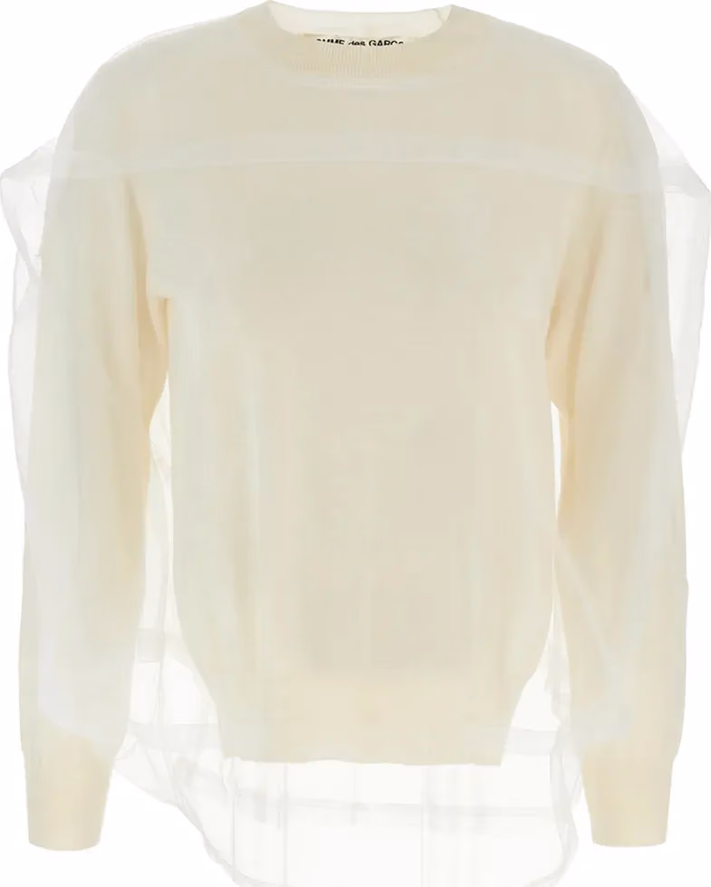 Comme Des Garçons White Wool Cardigan
