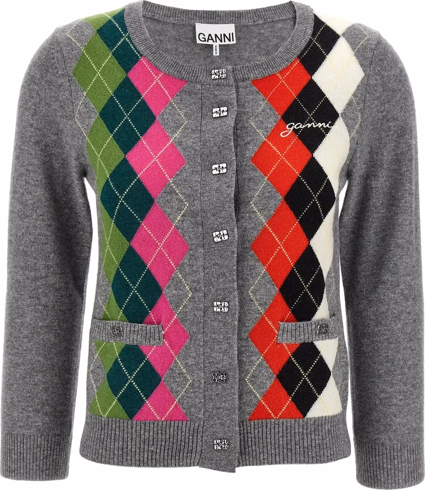 Ganni Gray Merino Wool Cardigan