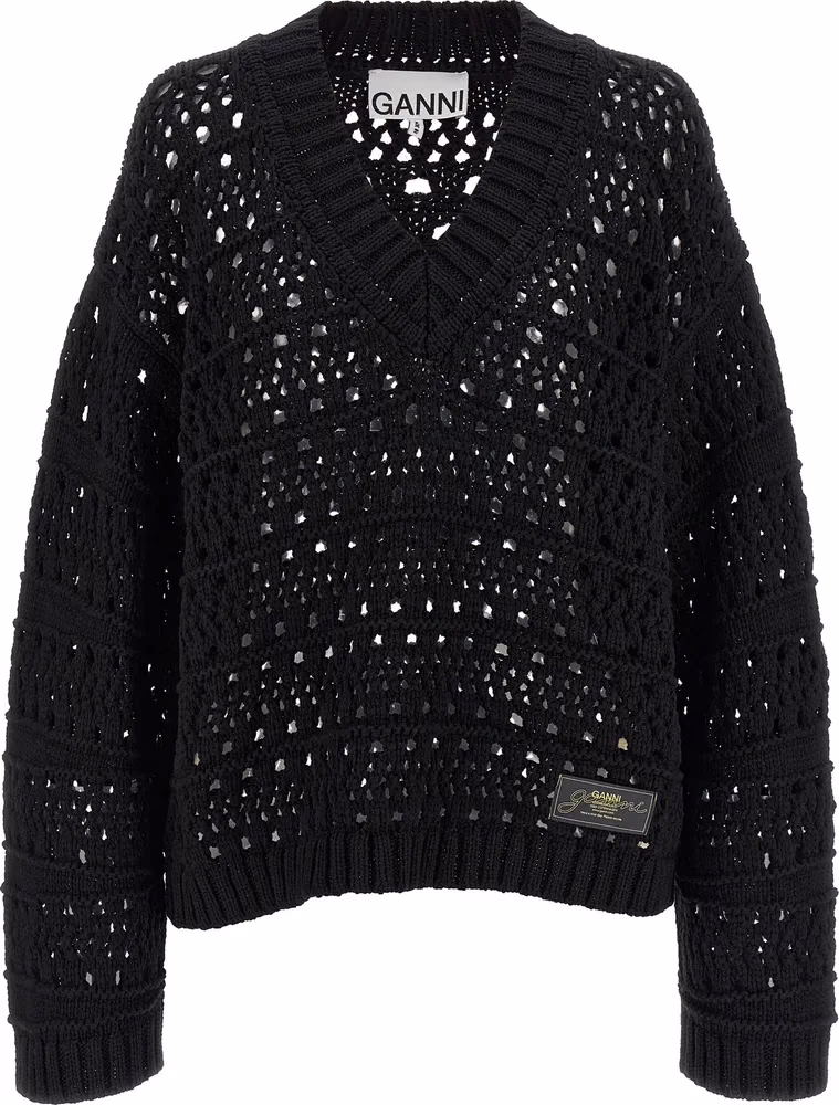 Ganni Black Cotton Cardigan