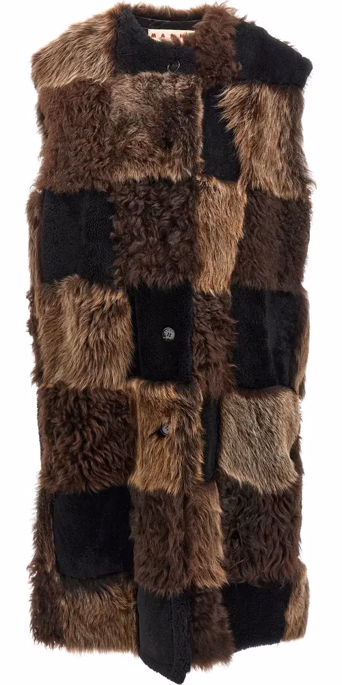 Marni Brown Lamb Fur Sleeveless Jacket