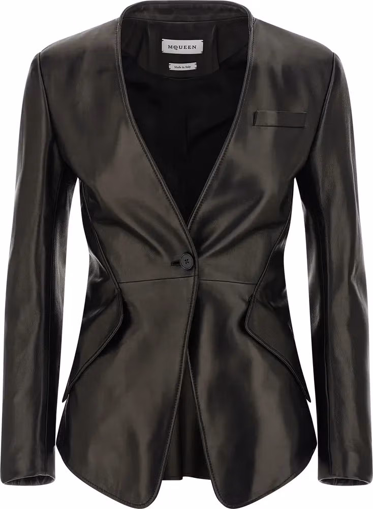 Alexander McQueen Black Lamb Leather Blazer