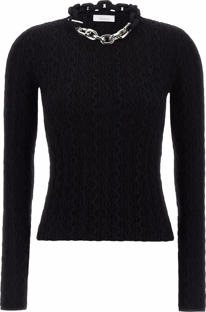 Paco Rabanne Black Wool Cardigan