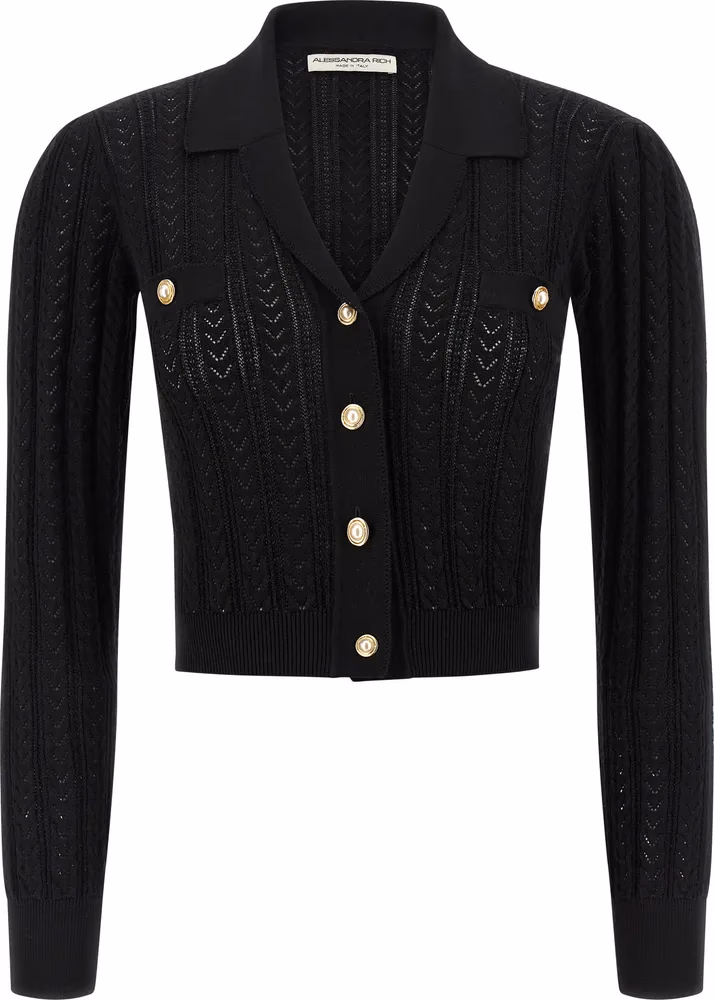 Alessandra Rich Black Cotton Cardigan