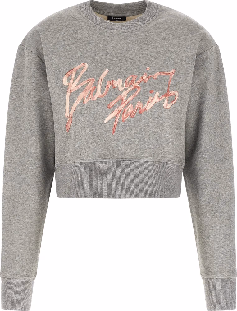 Balmain Gray Cotton Sweatshirt