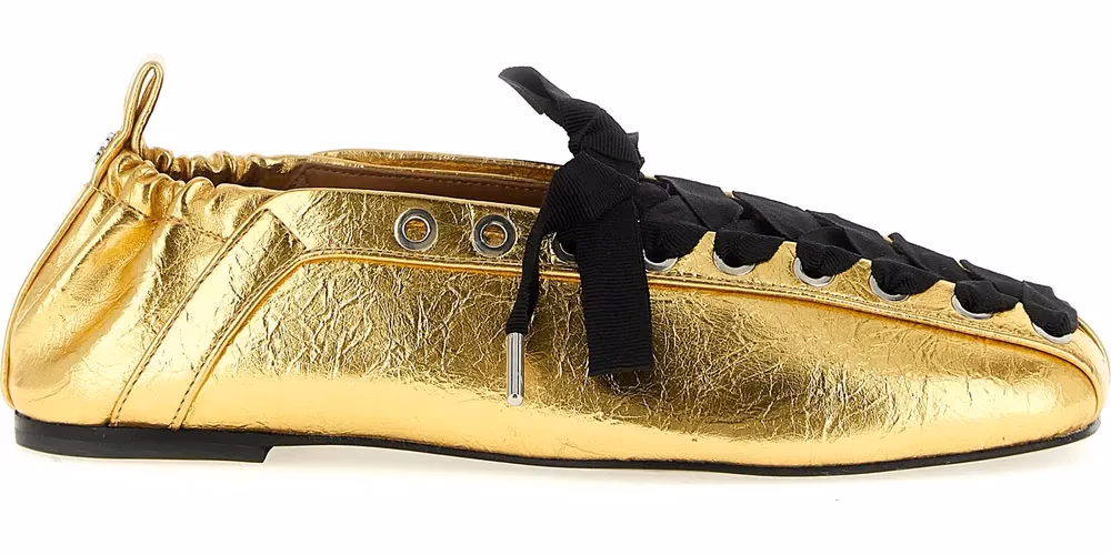 Ganni Gold Polyethylene Ballet Flats