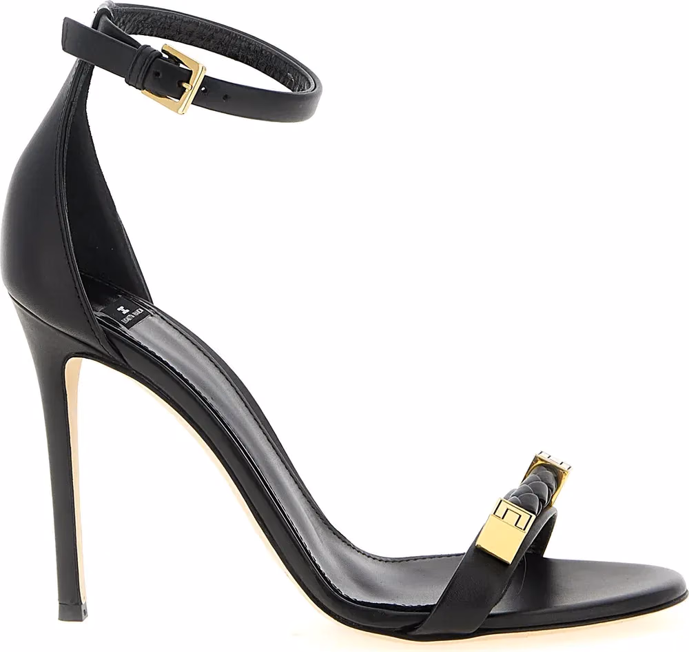 Elisabetta Franchi Black Leather Stiletto Heel Sandals