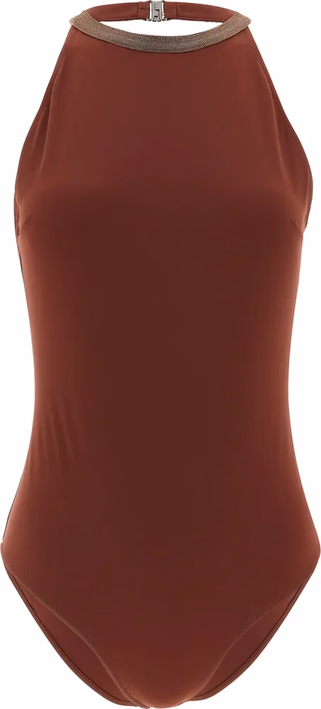 Brunello Cucinelli Bordeaux Polyamide One-Piece Swimsuit