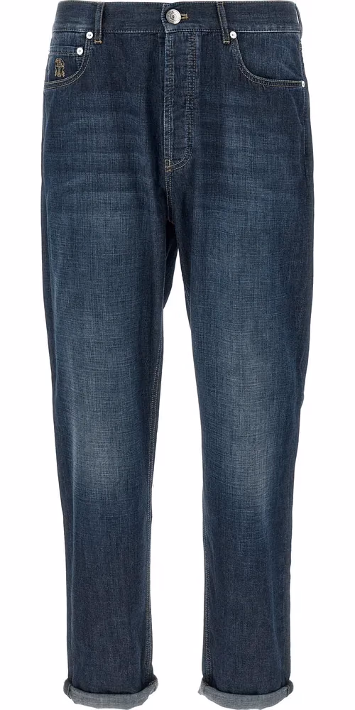 Brunello Cucinelli Blue Cotton Straight-Leg Jeans