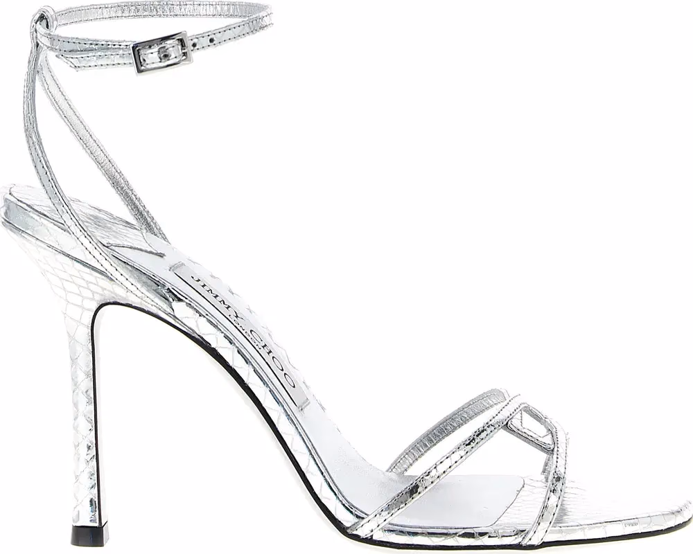 Jimmy Choo Silver Leather Stiletto Heel Sandals