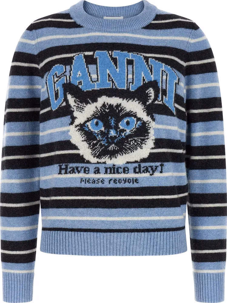 Ganni Blue Wool Cardigan