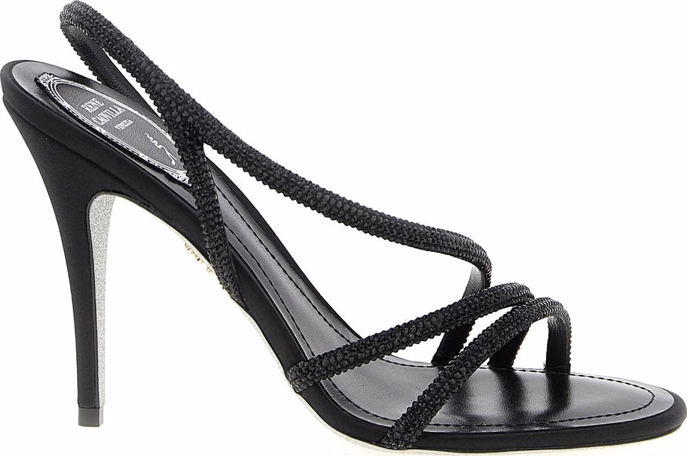RENE CAOVILLA Black Viscose Stiletto Heel Sandals